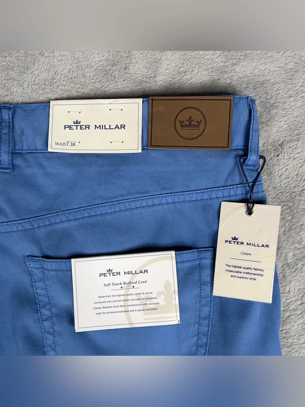 Peter Millar Soft Touch Bedford Corduroy Pants Men's 38x34 Blue Stretch Golf NWT